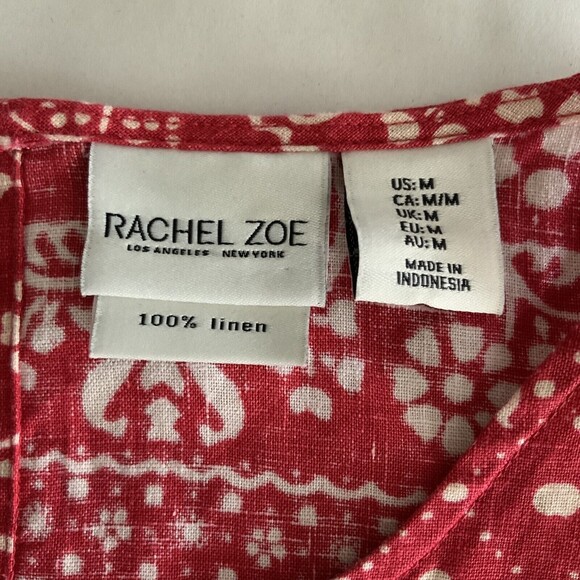 Rachel Zoe Dress Size M Red Bandana Print 100% Linen Pockets - Picture 3 of 9